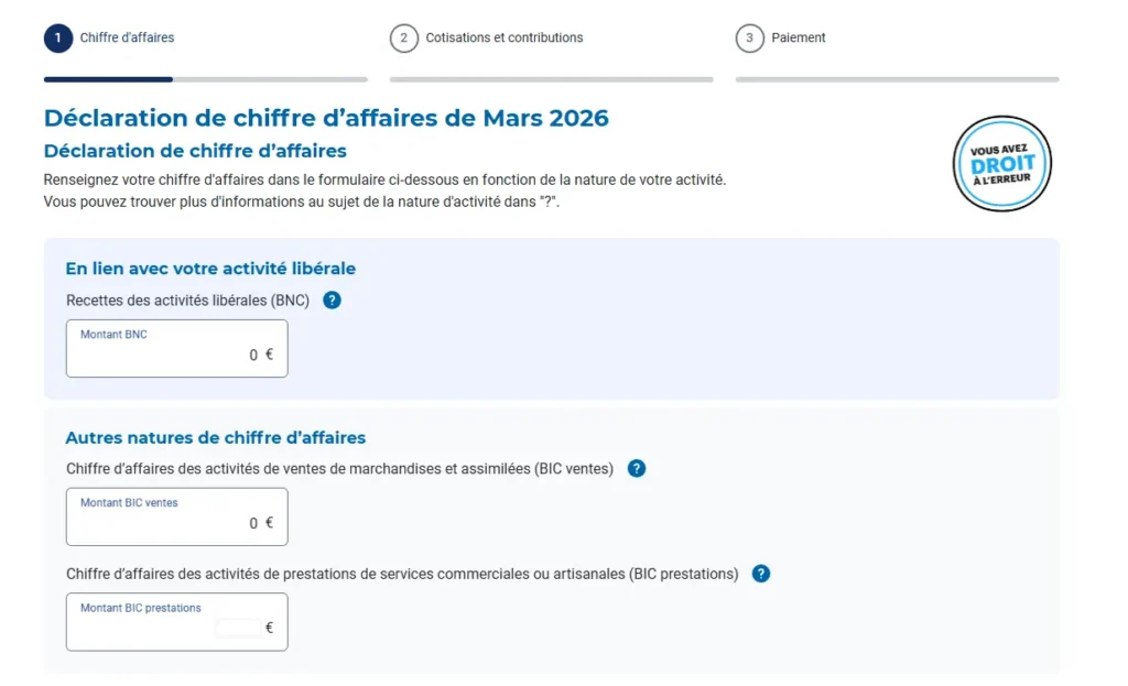 déclaration de chiffre d’affaires